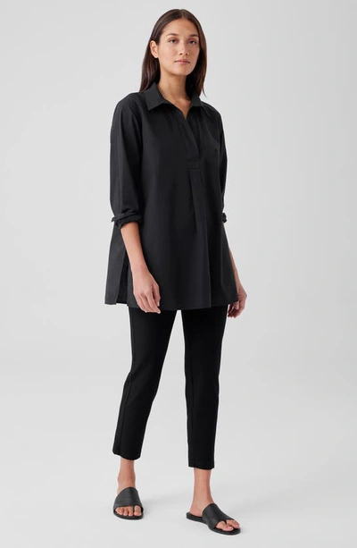 Shop Eileen Fisher Classic Collar Organic Cotton Button-up Tunic In Black