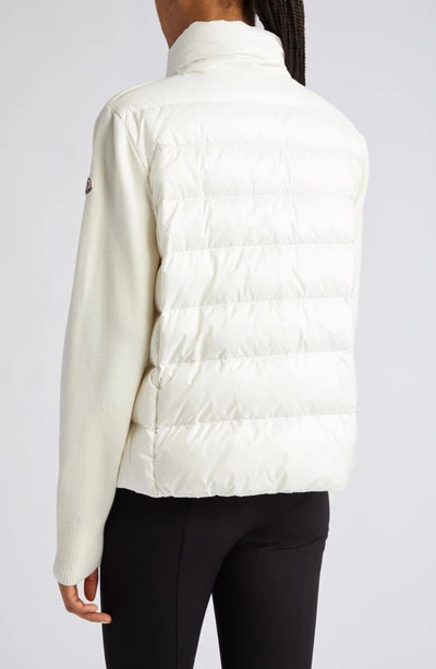 Shop Moncler Quilted Nylon & Wool Knit Cardigan In White