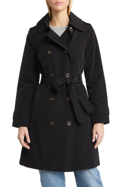 Shop London Fog Missy Double Breasted Trench Coat In Black