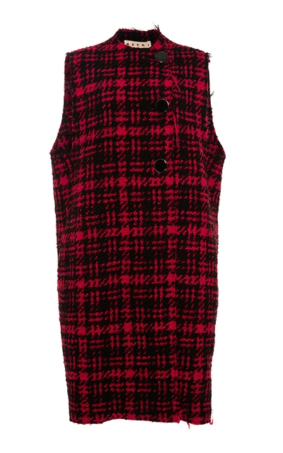 Marni Woman Checked Wool-blend Tweed Vest Red In Red|nero