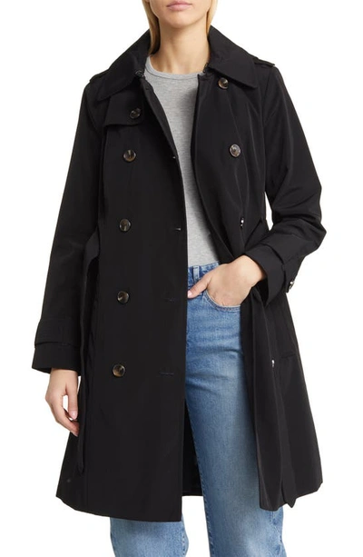 Shop London Fog Missy Double Breasted Trench Coat In Black