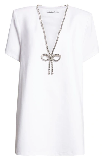 Shop Area Crystal Bow V-neck Ponte Knit T-shirt Minidress In White