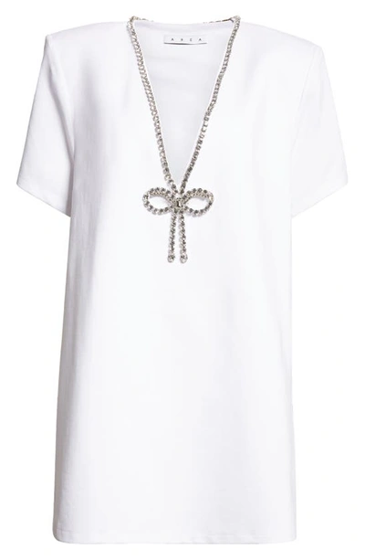 Area White Crystal Bow V-neck T-shirt Minidress In White