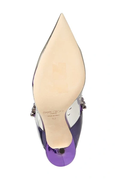 Shop Jimmy Choo Bing Crystal Embellished Pointed Toe Transparent Mule In Cassis