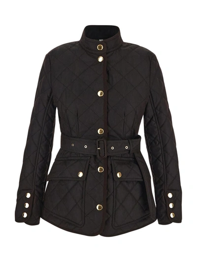 Shop Burberry Quilted Jacket In Dark Brown