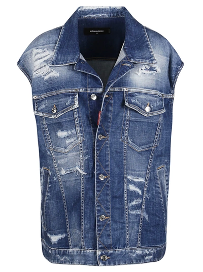 Shop Dsquared2 Vest Jean Jacket In Blue Navy