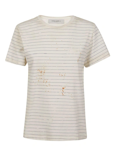 Shop Golden Goose Stripe-printed Crewneck T-shirt In Bianco