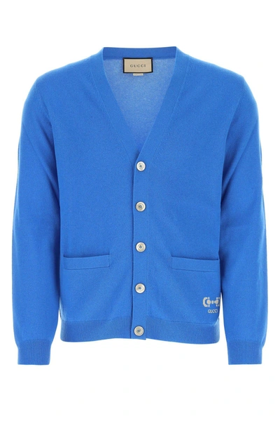 Shop Gucci Blue Cashmere Cardigan In Default Title