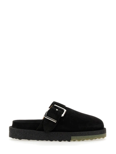 Shop Off-white Suede Sandals With Buckle In Nero