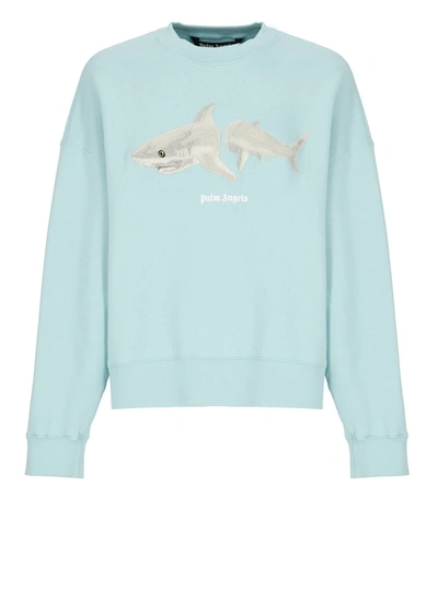 Shop Palm Angels White Shark Sweatshirt In Light Blue White