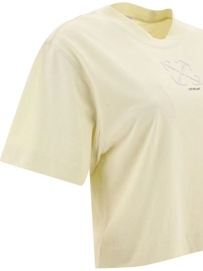 Shop Off-white "small Arrow Pearls" Cropped T-shirt In Beige