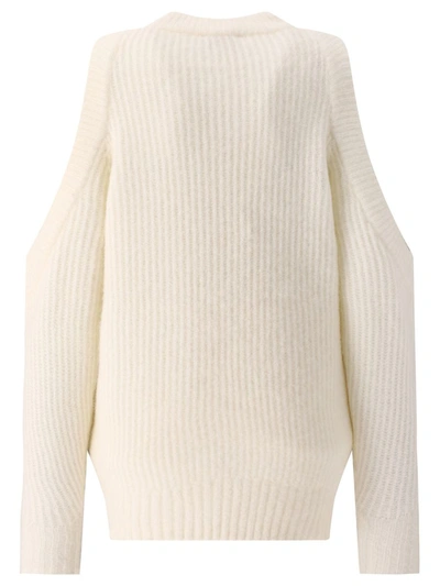 Shop Ganni Chunky Sweater With Open Shoulders In Beige