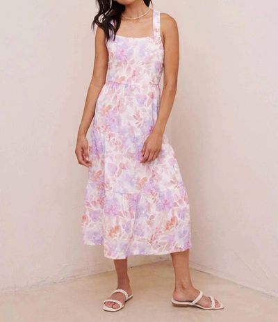 Shop Bella Dahl Scrunch Strap Tiered Midi Dress In Peach Jardin Print In Multi