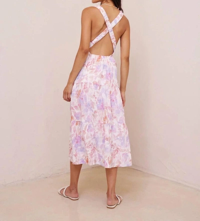 Shop Bella Dahl Scrunch Strap Tiered Midi Dress In Peach Jardin Print In Multi