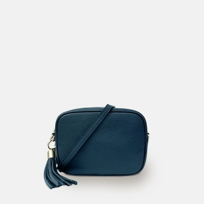 Shop Apatchy London Navy Leather Crossbody Bag With Leather & Canvas Strap In Blue