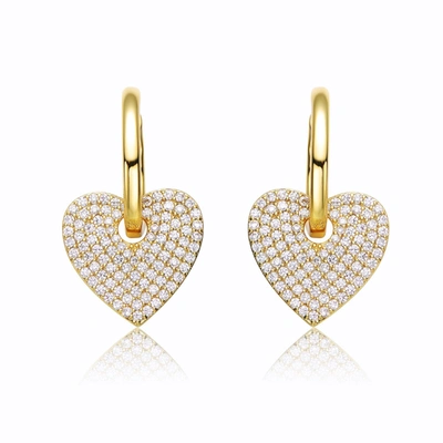 Rachel Glauber Rg 14k Yellow Gold Plated With Cubic Zirconia Heart Dangle Infinity Hoop Drop Earrings