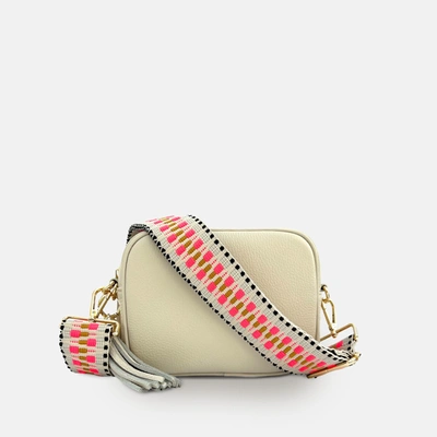 Shop Apatchy London Stone Leather Crossbody Bag With Neon Mustard Woven Strap In White