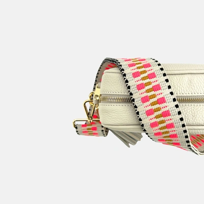 Shop Apatchy London Stone Leather Crossbody Bag With Neon Mustard Woven Strap In White
