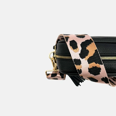 Shop Apatchy London Black Leather Crossbody Bag With Pale Pink Leopard Strap