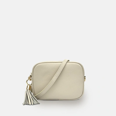Apatchy London Stone Leather Crossbody Bag With Pistachio Cross-stitch Strap In White
