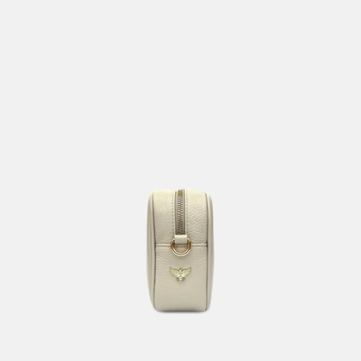 Apatchy London Stone Leather Crossbody Bag With Pistachio Cross-stitch Strap In White
