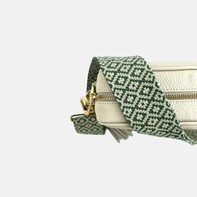 Apatchy London Stone Leather Crossbody Bag With Pistachio Cross-stitch Strap In White