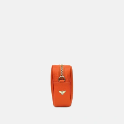 Apatchy London Orange Leather Crossbody Bag With Orange & Tan Checks Strap In Orange