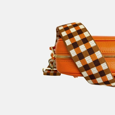 Shop Apatchy London Orange Leather Crossbody Bag With Orange & Tan Checks Strap