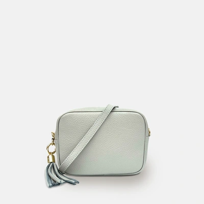 Shop Apatchy London Light Grey Leather Crossbody Bag With Neon Pink Cross-stitch Strap