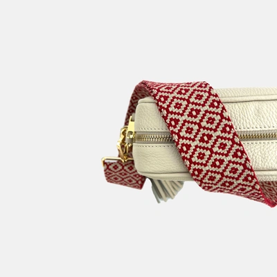 Shop Apatchy London Stone Leather Crossbody Bag With Red Cross-stitch Strap In White