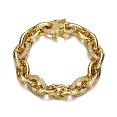 Rachel Glauber 14k Yellow Gold Plated With Cubic Zirconia Chunky Tubular Oval Cable Chain Bracelet In Gold