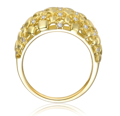 Shop Rachel Glauber Rg 14k Yellow Gold Plated With Cubic Zirconia Dome-shaped Textured Nugget Ring