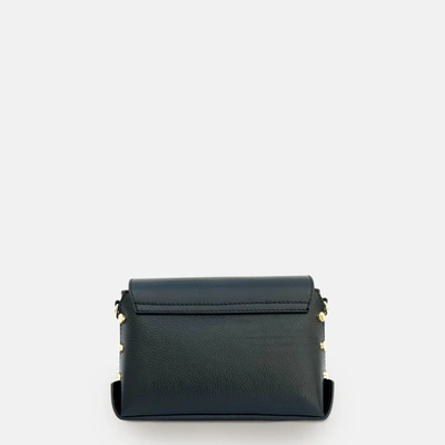 Shop Apatchy London The Bloxsome Black Leather Crossbody Bag With Black & Gold Chevron Strap