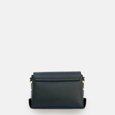 Apatchy London The Bloxsome Black Leather Crossbody Bag With Black & Gold Chevron Strap In Black