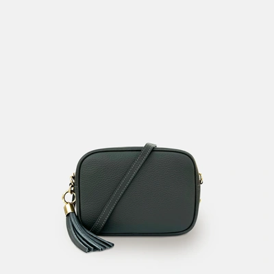Apatchy London Dark Grey Leather Crossbody Bag With Gold Chain Strap