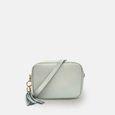 Apatchy London Stone Leather Crossbody Bag With Pistachio Cross-stitch Strap In Grey