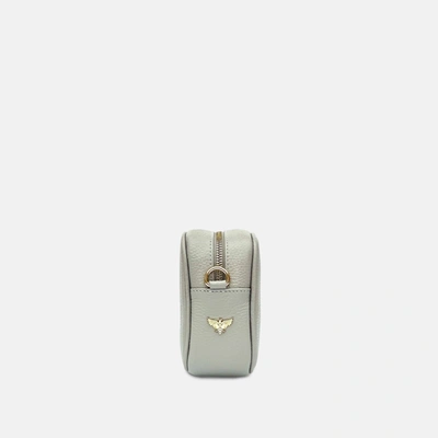 Apatchy London Stone Leather Crossbody Bag With Pistachio Cross-stitch Strap In Grey