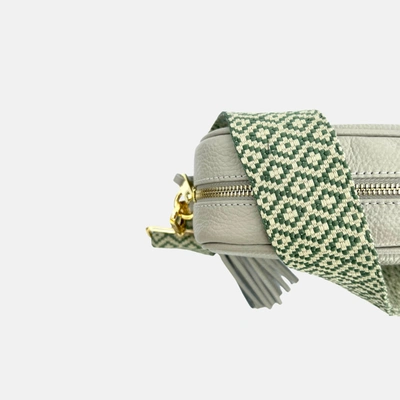 Apatchy London Stone Leather Crossbody Bag With Pistachio Cross-stitch Strap In Grey
