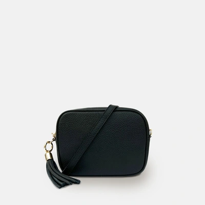 Shop Apatchy London Black Leather Crossbody Bag With Neon Mustard Woven Strap