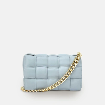 Shop Apatchy London Blue Padded Woven Leather Crossbody Bag With Gold Chain Strap