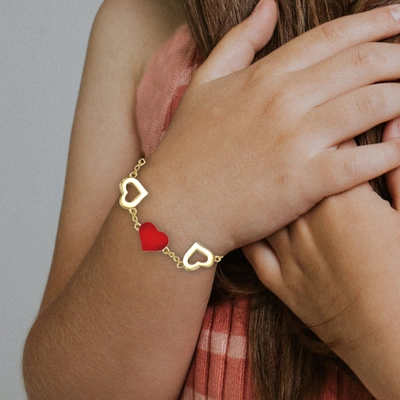 Rachel Glauber Rg 14k Yellow Gold Plated Forever Heart Toddler Bracelet, Adjustable In Length In Pink
