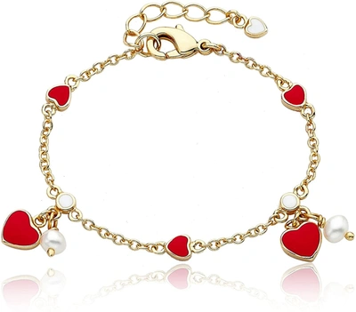 Rachel Glauber 14k Plated Cz Heart Bracelet In Pink
