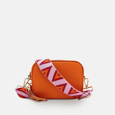 Shop Apatchy London Orange Leather Crossbody Bag With Pink & Orange Triangle Strap
