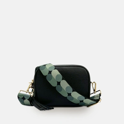 Shop Apatchy London Black Leather Crossbody Bag With Pistachio Pills Strap