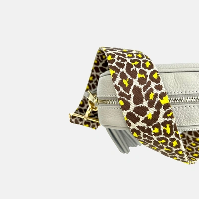 Shop Apatchy London Light Grey Leather Crossbody Bag With Lemon Cheetah Strap