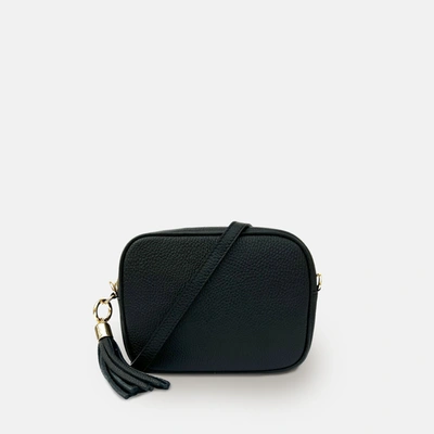 Shop Apatchy London Black Leather Crossbody Bag With Grey Leopard Strap