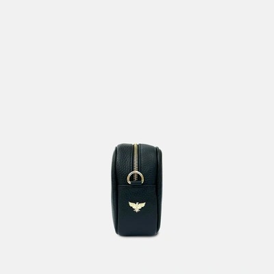 Apatchy London Black Leather Crossbody Bag With Navy Leopard Strap