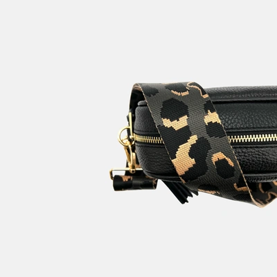 Apatchy London Black Leather Crossbody Bag With Navy Leopard Strap