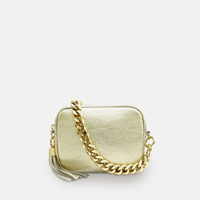 Apatchy London Stone Leather Crossbody Bag With Tan Cheetah Strap In Gold