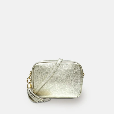 Apatchy London Stone Leather Crossbody Bag With Tan Cheetah Strap In Gold